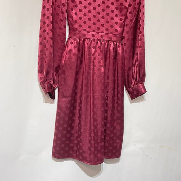 Modcloth Satin Dress Womens Medium Red Polka Dot Monochromatic Long Sleeves - Picture 7 of 14